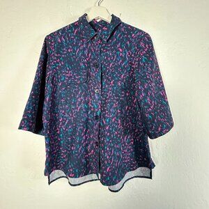 Chico's Womens Multicolor Abstract Print Button-Down 3/4 Sleeve Shirt Top Size 1